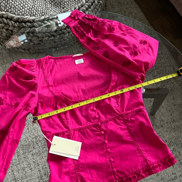 Aritzia Wilfred Pink Button-Up Puff Sleeves Boho Preppy cotton Blouse Sz XS - Picture 6 of 13